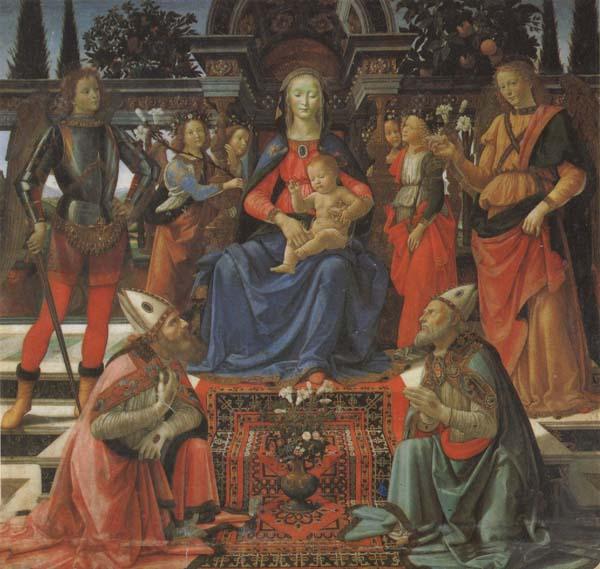 Domenico Ghirlandaio Madonna and Child Enthroned with Four Angels,the Archangels Michael and Raphael,and SS.Giusto and Ze-nobius oil painting image